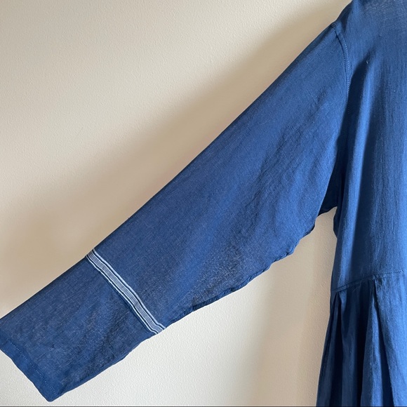 Inijiri blue cotton midi dress size 42 hand loomed indigo size fits S M L - Picture 15 of 15